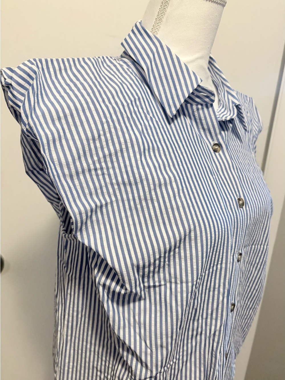Blue and White Pinstripe Button Down - Picture 2 of 7